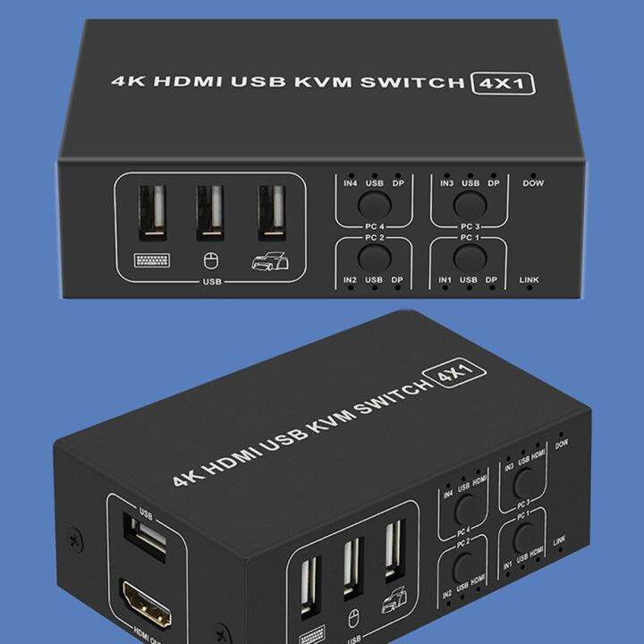 สวิตช์-kvm-สำหรับ-hdmi-สวิตช์-hdmi-usb-kvm-4พอร์ต4k-60hz-กล่องเลือกสัญญาณ-usb-2-0-and-hdmi-2-0-switch-kvm-hdr-สำหรับเมาส์คีย์บอร์ดจอมอนิเตอร์