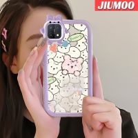 JIUMOO เคสสำหรับ OPPO A15 A15s A35 4G เคสรูปแบบโบว์ลายหมีน่ารักกันกระแทกเคสโทรศัพท์โปร่งใสฝาครอบป้องกันเลนส์กล้องถ่ายรูปซิลิก้าเจล TPU