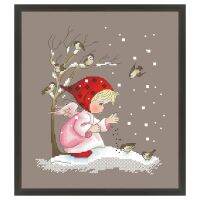 ☃❒ Little girl feeding birds cross stitch kit cartoon girl in winter design 14ct 11ct coffee canvas embroidery