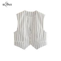 ❒ SLTNX Fashion Striped Womens 2023 V-Neck Female Sleeveless Vests for Ladies Single-breasted Waistcoat