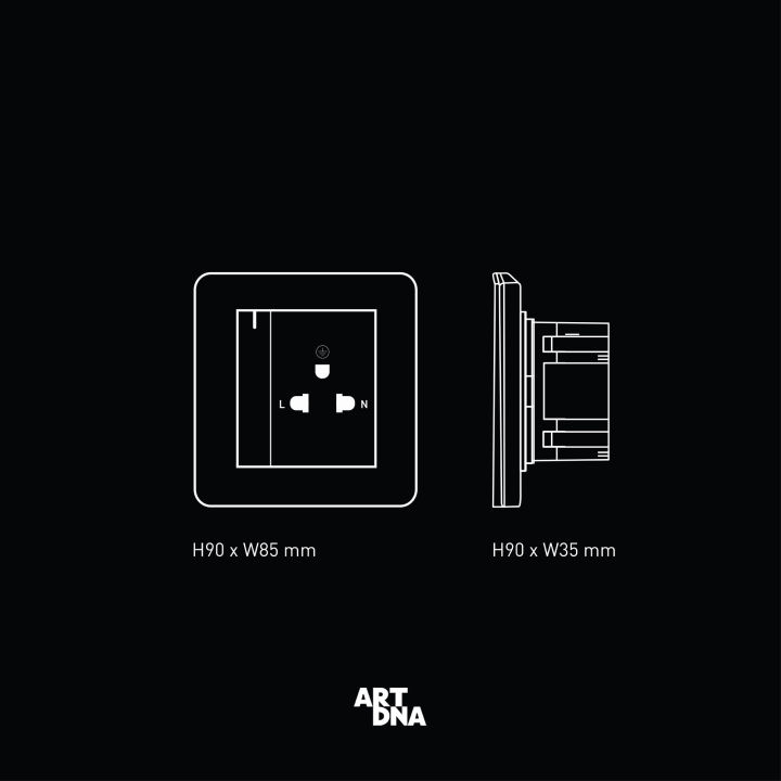art-dna-รุ่น-a63-frameless-3-pin-socket-with-switch-สีขาว-ปลั๊กไฟโมเดิร์น-ปลั๊กไฟสวยๆ-สวิทซ์-สวยๆ-switch-design