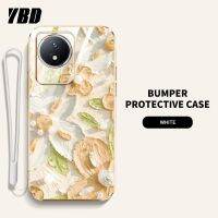 YBDเคสดอกไม้ไข่มุกสำหรับ Vivo Y02 Y02A 4G เคสดีไซน์ใหม่กันกระแทกลวดลายภาพวาดสีน้ำมันเคสแถมฟรีสายคล้องนิ่ม