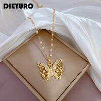 DIEYURO สร้อยคอจี้ผีเสื้อลายฉลุสแตนเลส316L สำหรับแฟชั่นสำหรับผู้หญิงเด็กผู้หญิงโซ่ไหปลาร้าของขวัญวันเกิด