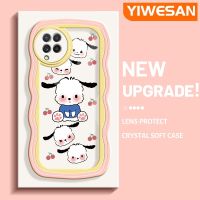 YIWESAN เคสปลอกสำหรับ Samsung Galaxy A22 4G A22 5G เคส M22ลายการ์ตูนน่ารัก Pochacco ดีไซน์ใหม่สีสันสดใสน่ารักลายคลื่นเลนส์กล้องถ่ายรูปเคสโทรศัพท์โปร่งใสเคสใสกันกระแทก