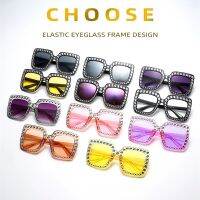 【lz】▬○  Oversized Square Crystal Sunglasses Diamond Glitter Sun Glasses Óculos de sol grossos Shades Moda retro Proteção Uv400