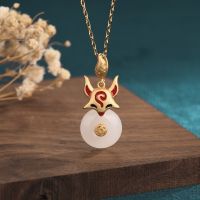 【CW】 Fashion Pendant Ancient Gold Enamel Color Inlaid Imitation Hetian Buckle Clavicle