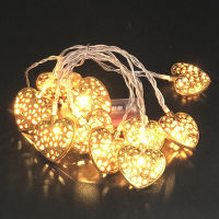 Iron Leaves Gold Heart String Lights 10 Led Wedding Christmas Birthday Holiday Room Courtyard Decorative LED Lights Party Favors