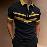 【high quality】  Short Sleeved Polo Shirt, Lapel, Zippered Decoration, Breathable, with Green, Blue, Purple, And Black Logo Patterns, Suitable for Outdoor Golf, Mens Fashion.