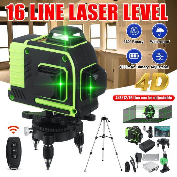 16 Line 3D Green Light Laser Level 360 Horizontal Vertical Cross Self