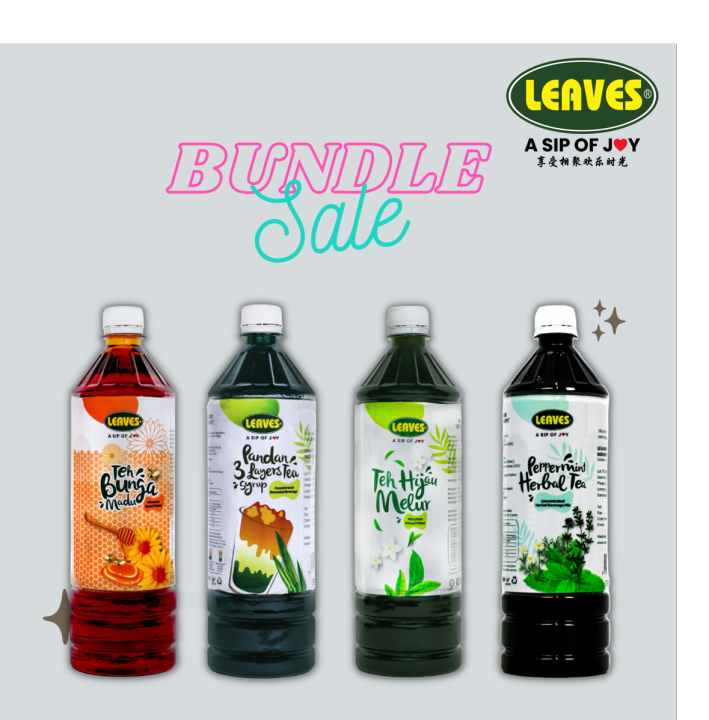 (2 Bottles Set) LEAVES Honey Chrysanthemum Tea, Peppermint Tea, Green