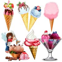 Three Ratels CP23 funny colorful ice cream sticker refrigerator decal dessert shop decoration Refrigerator Parts Accessories