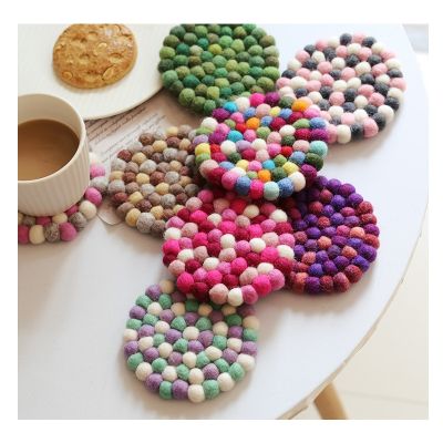 【CW】✉♤  New Colourful Wool Felt Pot Holder Coaster Cup Drink Ins Dining Room Table Protection Decoration 10cm
