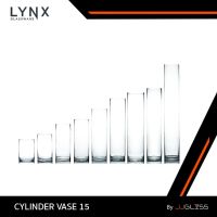 JJGLASS - (LYNX) CYLINDER VASE 15 - แจกันแก้ว แฮนด์เมด เนื้อใส ทรงกระบอก ปากและฐาน 15 ซม. มีให้เลือกหลายขนาด