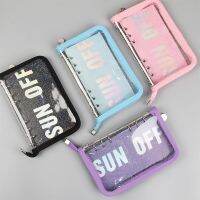 《   CYUCHEN KK 》 A5 A6 Glitter Zip กระเป๋า5Pcs โปร่งใสหลวม Leaf Binder Inner Core Note Book Planner สำนักงานเครื่องเขียน