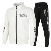 Men National Geographic Sportswear New Spring Autumn Tracksuit 2 Piece Sets Sports Suit Jacket+Pant Sweatsuit Male letter Print