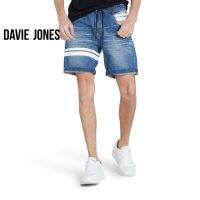 DAVIE JONES กางเกงขาสั้น ผู้ชาย เอวยางยืด สีฟ้า คาดหนัง Elasticated Shorts in blue SH0025NV