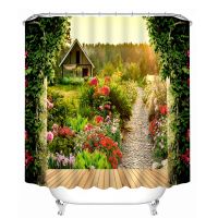 Pastoral 3D Shower Curtains Flower Garden Scenery Pattern Bathroom Curtains Waterproof Washable Bath Curtain Bathroom Products