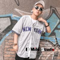 High quality olive clothing Korean version of BF wind short-sleeved baseball uniform cardigan t-shirt top loose mid-length hip-hop hip-hop hiphop me