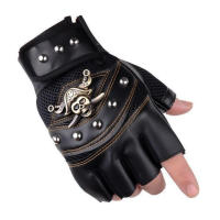 Motorcycle Punk Tactical Hip Hop Gym Fashion PU Leather Gloves Motorcycle Cycling Bike Fingerless Gloves Fingerless Gloves Half Finger Men Women Gifts