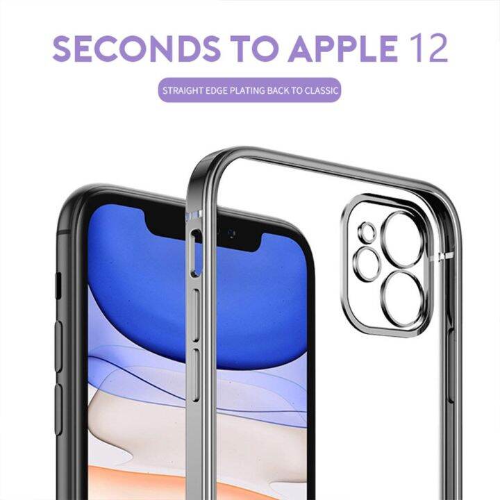 หรูหราชุบสแควร์กรอบกรณีใสสำหรับiphone-12-11-pro-max-iphone-x-xs-xr-7-8พลัสse-2020กรณีเคสโทรศัพท์อ่อนใสปกที่มีอยู่