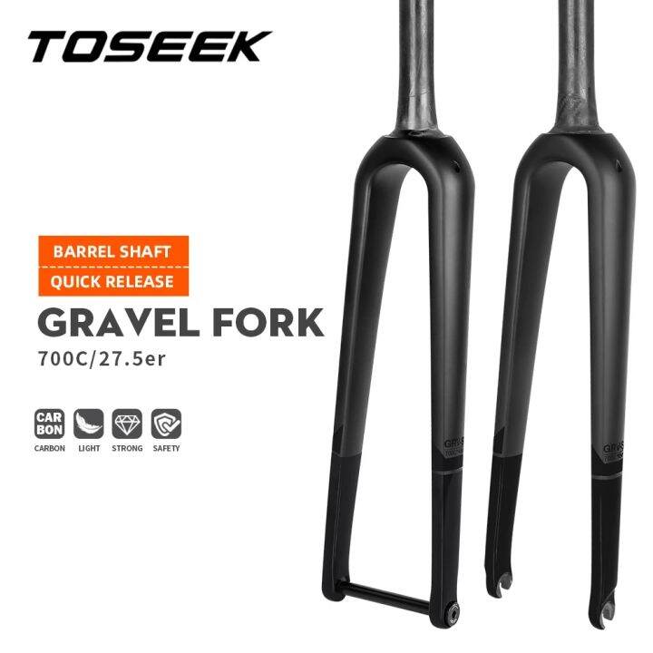 Toseek all carbon fiber gravel road bicycle front fork quick release / thru axle tapered carbon