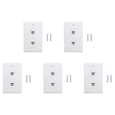 5 Pack 2 Port Ethernet Wall Plate, Cat6 Female to Female Wall Jack RJ45 Keystone Inline Coupler Wall Outlet, White