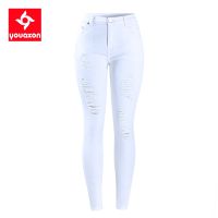 【YD】 2067 Youaxon Size Distressed Curvy Jeans Women`s Mid Waist Stretch Denim Pants Ripped Woman Jean