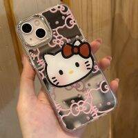 เคสโทรศัพท์ Qiqi เคส Sanrio Hello Kitty น่ารัก iPhone 14 13 12 MAX PRO กระจก Prop Up ป้องกันตกต้านการจับตัวเคสป้องกันเด็กผู้หญิงของขวัญ