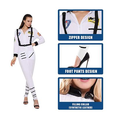 ❤COD❤Women y Pilot Jumpsuit White Orange Astronaut Cosplay Uniform NASA Spacesuit Halloween Costume For Women Carnival Party Fancy Dressup Gifts