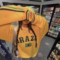 2023 Brazil Flag Yellow Y2k 00s Spring New Long Sleeve T-Shirt Women Basic Tee Shirt Women Casual O-neck Women Tshirt Female