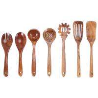 Wooden Kitchen Utensils Set,Wooden Spoons for Cooking Natural Teak Wood Kitchen Spatula Set for Including 7 Pack