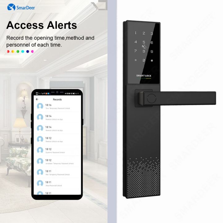 ล็อคอิเล็กทรอนิกส์-smartdeer-สำหรับประตูรักษาความปลอดภัยที่มีล็อกประตูด้วยลายนิ้วมือ-wi-fi-สำหรับ-tuya-สมาร์ทโฮมจับโทรศัพท์มือถือจากระยะไกล