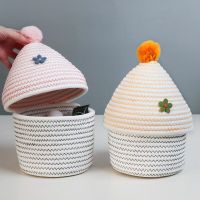 Cartoon Hand Woven Storage Basket With Lid Kids Toys Desktop Organizer Sundries Storage Box Laundry Basket Cosmetic Storage Bag