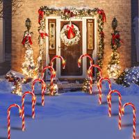 Solar Power Light String Christmas Candy Cane Lights LED Garden Ground Plug Crutch New Year Room Decor Warm Atmosphere Light New