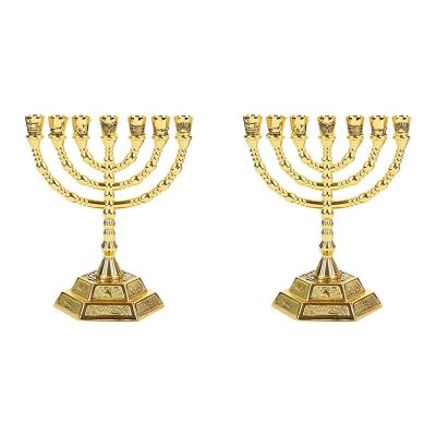 Golden Jewish Menorah Candle-Holders Religions Candelabra Hanukkah Candlesticks 7 Branch Menorah