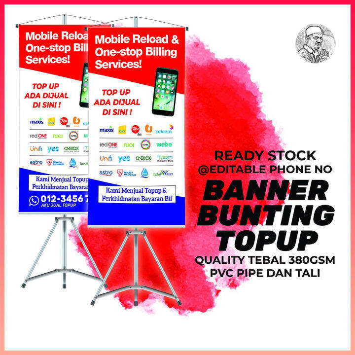 Banner Bunting TOPUP Prepaid Services Bill Kualiti Tebal 380gsm PVC