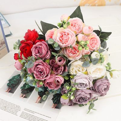 [AYIQ Flower Shop] 30เซนติเมตรดอกโบตั๋นผ้าไหมประดิษฐ์ดอกกุหลาบดอกไม้ปลอมช่อดอกไม้ขนาดเล็กตกแต่งงานแต่งงานสมุดหัตถกรรมบ้านตกแต่งตาราง