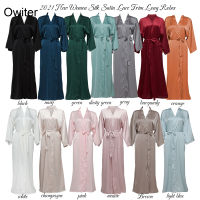 Owiter 2021 New Satin Chiffon Robes Bridesmaid Robes Bride Robe Women Wedding Long Robe Bathrobe White Robe Satin Robe