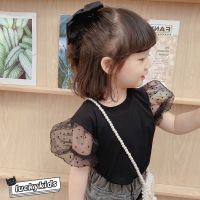 【Ready】Sweet Baby Girls Solid Color Mesh Puffy Sleeve T-shirt Tops Summer Kids Girls Princess Tops