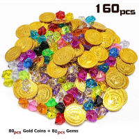 160pcs Plastic Pirate Coins Colored Gems Pirate Treasure Hunt Playset Toys Pirate Party Favors For Kids Birthday Party Decor