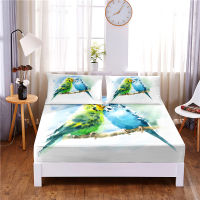 Parrot And Birds Digital Printed 3pc Polyester Fitted Sheet Mattress Cover Four Corners with Elastic Band Bed Sheet Pillowcases