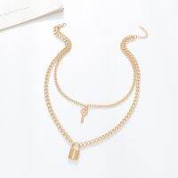 [COD] NZ1393 Cross-border double-layer simple necklace womens lock key multi-element geometric clavicle chain temperament Kong style