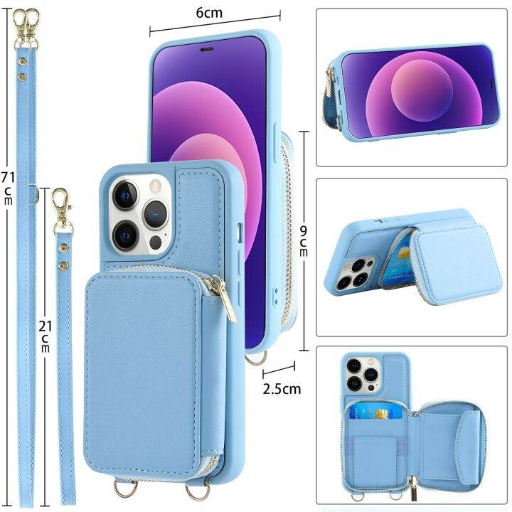 เคสโทรศัพท์คาดลำตัวสายเชือกคล้องข้อมือสำหรับ14-plus-13-12-11-pro-max-ที่มีกระเป๋าเงินช่องเสียบบัตรเคสหนังรองรับ