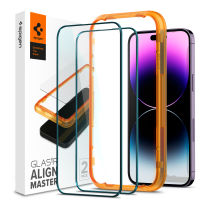 SPIGEN 2PACK Full Coverage Screen Protector for iPhone 14 Series / 13 Pro Max [Align Master FC Black]  Easy alignment tray for the perfect glass installation / iPhone 14 Screen Protector / iPhone 14 Glass / iPhone 13 Pro Max Screen Protector