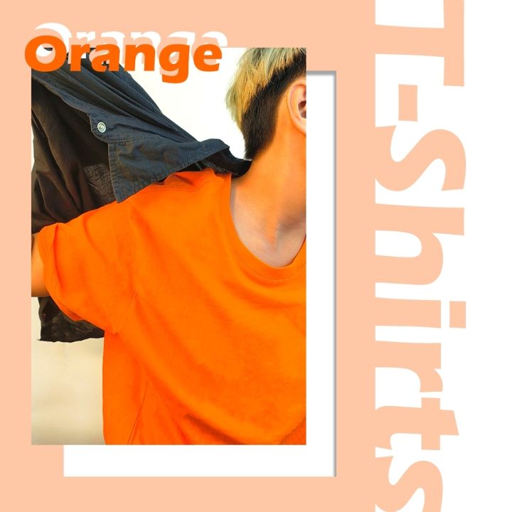 เสื้อยืดคอกลม-สีส้ม-เสื้อคอตตอน-100-เสื้อยืดสีพื้น-งานป้าย-ผ้านุ่ม-ยับยาก-ไม่ต้องรีด