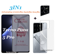 (3in1) กระจกเทมเปอร์ Tecno Pova 5ฟิล์มแก้วแบบโปรกระจกเทมเปอร์ปกป้องหน้าจอหน้าจอกระจกเทมเปอร์ Tecno Pova 5 + ฟิล์มกล้อง + ตัวป้องกันเลนส์กล้องถ่ายรูปฟิล์มด้านหลัง