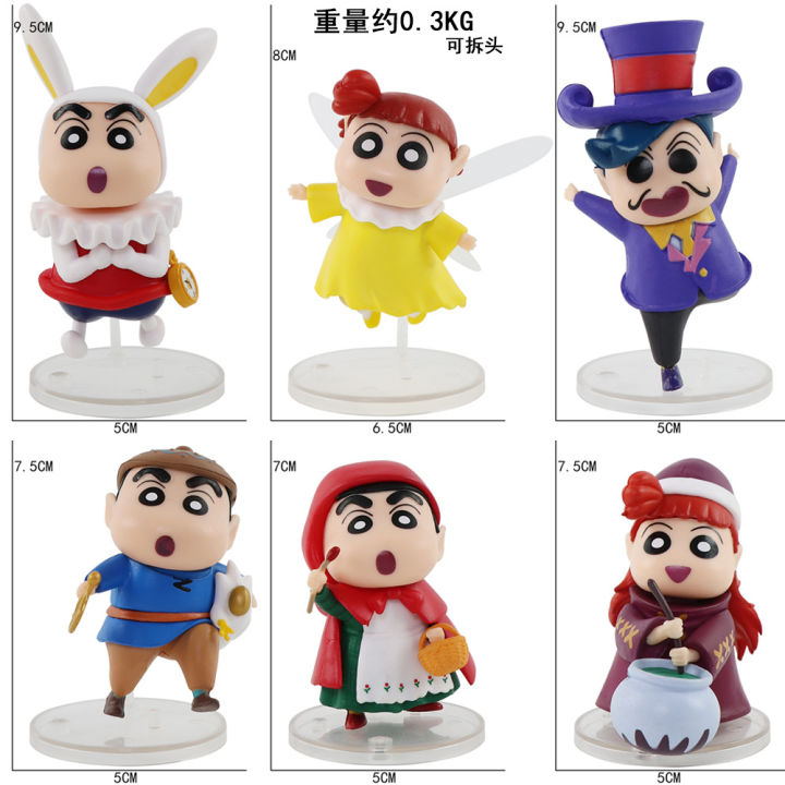 ใหม่-โมเดลฟิกเกอร์-crayon-shin-chan-x-fairy-tales-little-red-alice-in-wonderland-ของเล่นสําหรับเด็ก-6-ชิ้น