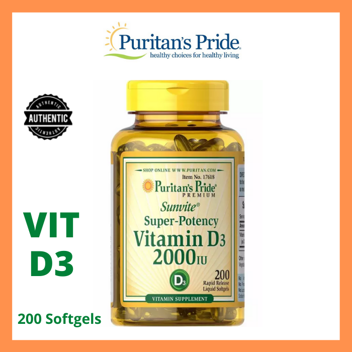 Puritan's Pride Vitamin D3 Super Potency Vitamin D3 50 mcg 2000 IU 200 softgels Lazada PH