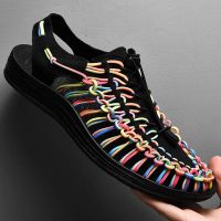 ♨◇ 2023 Summer Men Casual Breathable Mesh Shoes Women Slippers Non Slip Outdoor Hiking Shoes Zapatos Hombre Woven Colorful Sandals