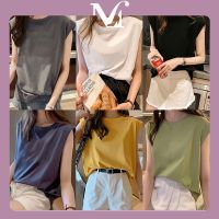 (สินค้าส่งจากไทย) เสื้อแขนกุดผู้หญิง น่ารัก เสื้อยืดหลวมสไตล์เกาหลี เสื้อผ้าวัยรุ่นแฟชั่น เสื้อยืดมินิมอลสีพื้น สีเหลือง สีขาว